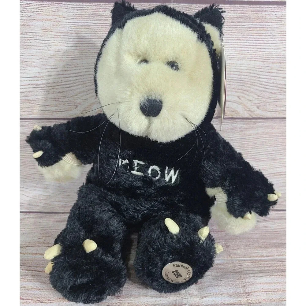 Starbucks 22nd Edition Halloween Bearista Bear Black Cat 10" 2002 FLAW